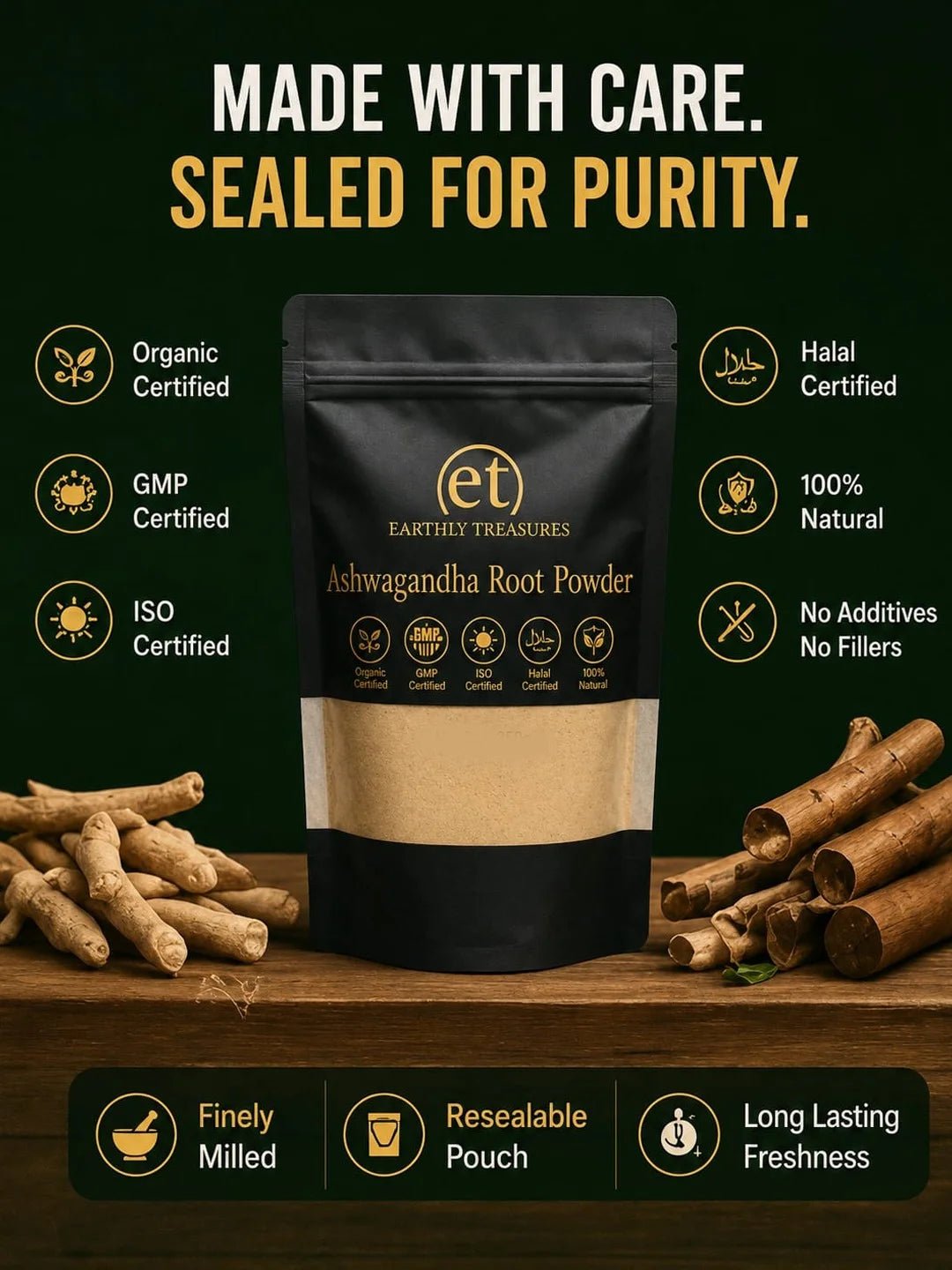 Organic Ashwagandha Root Powder 150g - Earthly Treasures